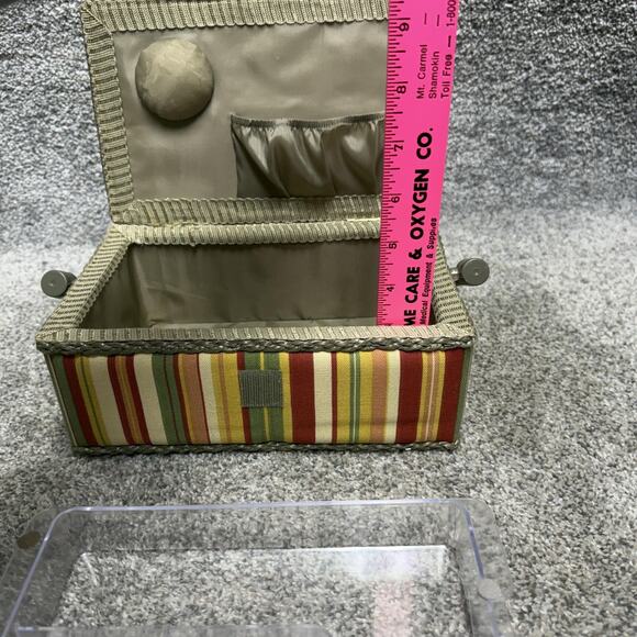 Vintage Striped Fabric Sewing Box Basket Caddy Pincushion Retro Y2K Boho Decor - Picture 9 of 12